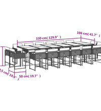 17-tlg. Garten-Essgruppe mit Kissen Grau Poly Rattan