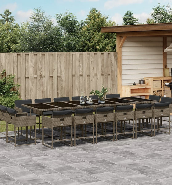 17-tlg. Garten-Essgruppe mit Kissen Grau Poly Rattan