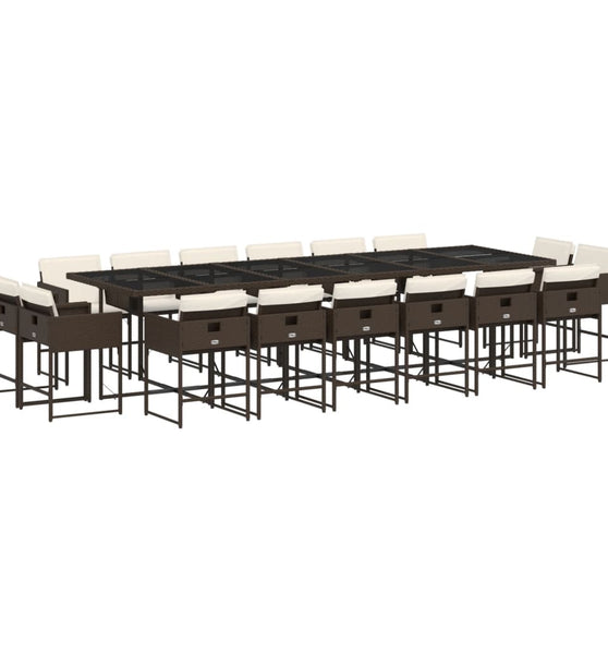 17-tlg. Garten-Essgruppe mit Kissen Braun Poly Rattan