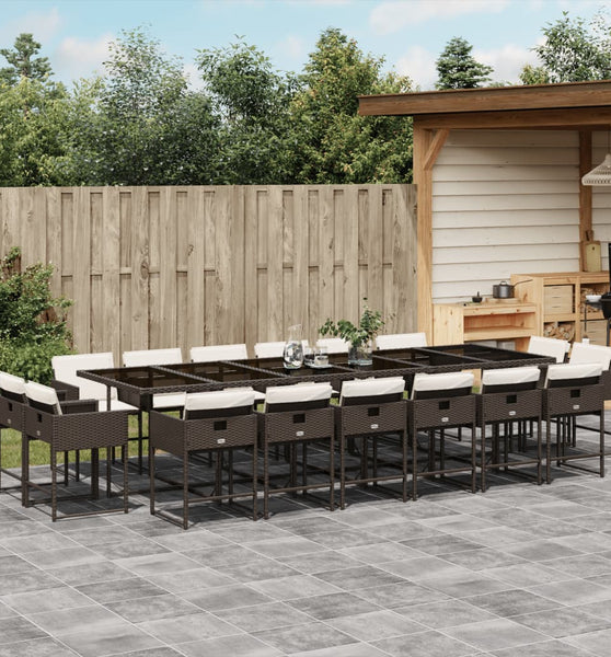 17-tlg. Garten-Essgruppe mit Kissen Braun Poly Rattan
