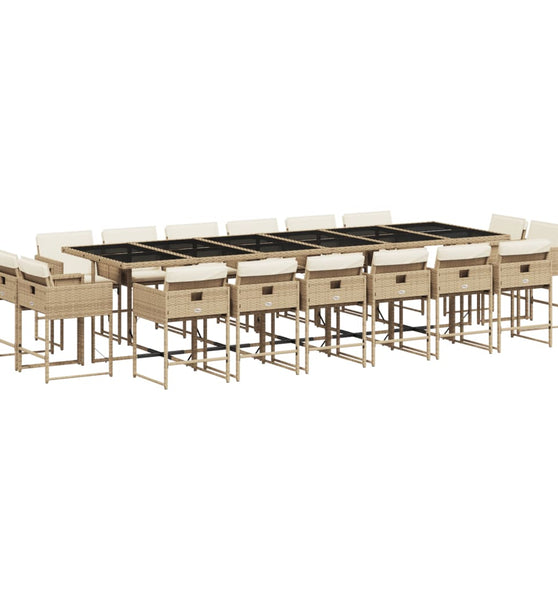 17-tlg. Garten-Essgruppe mit Kissen Beige Poly Rattan
