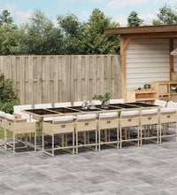 17-tlg. Garten-Essgruppe mit Kissen Beige Poly Rattan