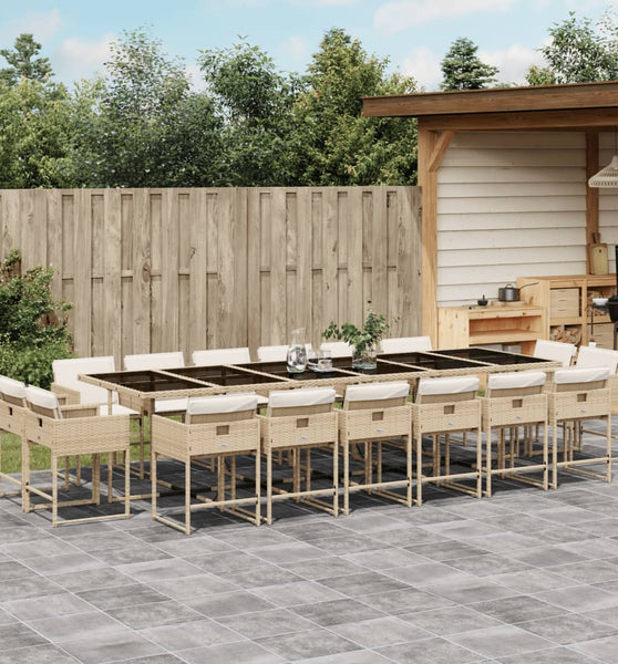 17-tlg. Garten-Essgruppe mit Kissen Beige Poly Rattan