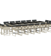 17-tlg. Garten-Essgruppe mit Kissen Hellgrau Poly Rattan