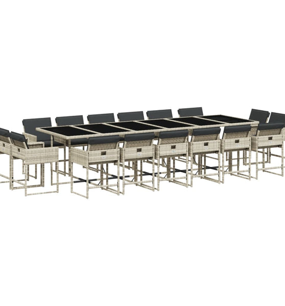 17-tlg. Garten-Essgruppe mit Kissen Hellgrau Poly Rattan