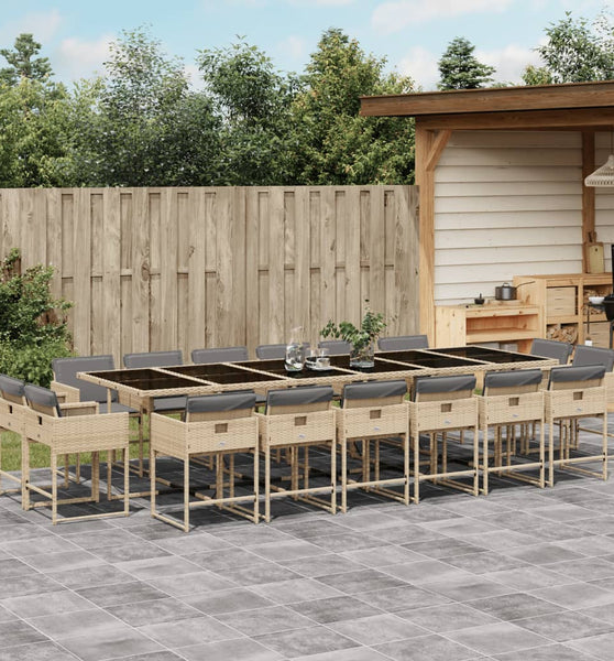 17-tlg. Garten-Essgruppe mit Kissen Beigemischung Poly Rattan