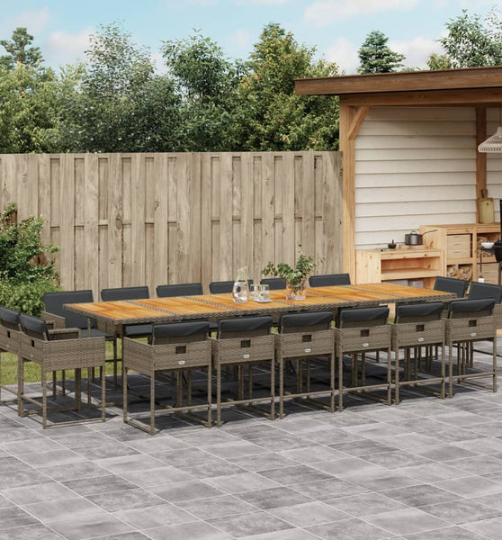 17-tlg. Garten-Essgruppe mit Kissen Grau Poly Rattan