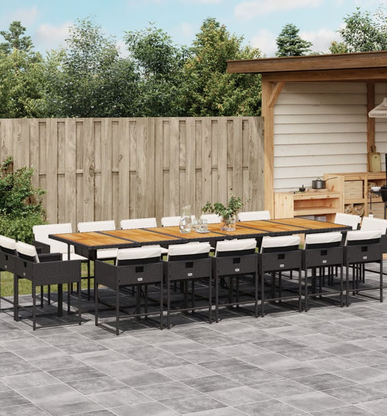 17-tlg. Garten-Essgruppe mit Kissen Schwarz Poly Rattan