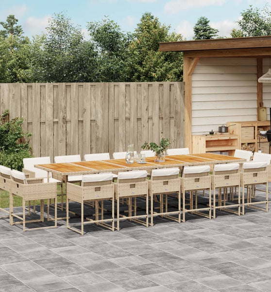 17-tlg. Garten-Essgruppe mit Kissen Beige Poly Rattan