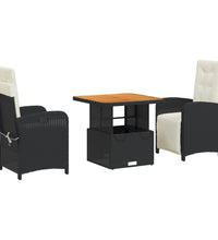 3-tlg. Garten-Essgruppe mit Kissen Schwarz Poly Rattan