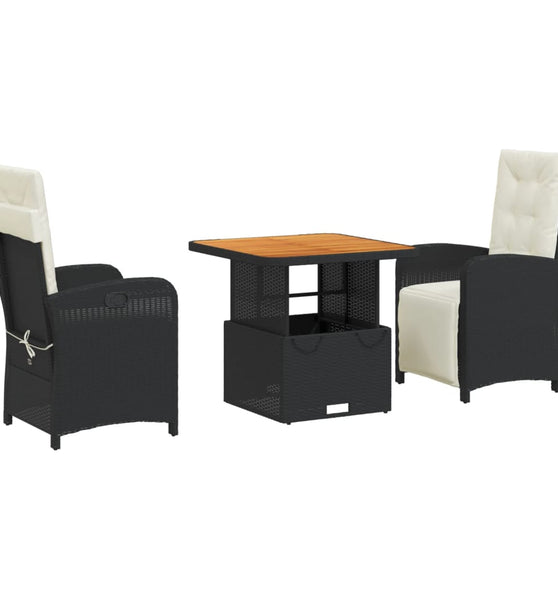 3-tlg. Garten-Essgruppe mit Kissen Schwarz Poly Rattan