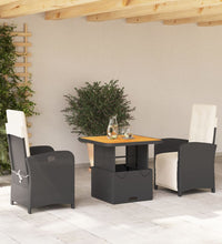 3-tlg. Garten-Essgruppe mit Kissen Schwarz Poly Rattan