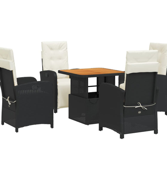 5-tlg. Garten-Essgruppe mit Kissen Schwarz Poly Rattan