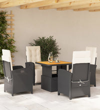 5-tlg. Garten-Essgruppe mit Kissen Schwarz Poly Rattan