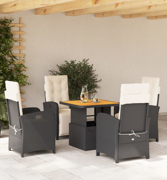 5-tlg. Garten-Essgruppe mit Kissen Schwarz Poly Rattan