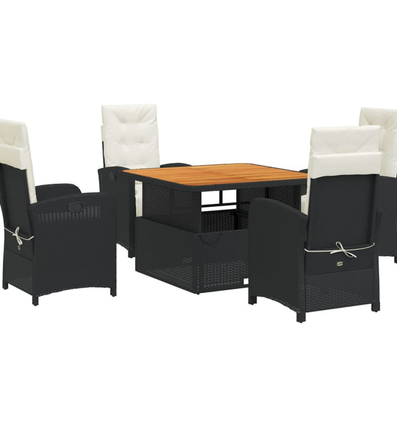 5-tlg. Garten-Essgruppe mit Kissen Schwarz Poly Rattan