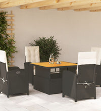 5-tlg. Garten-Essgruppe mit Kissen Schwarz Poly Rattan