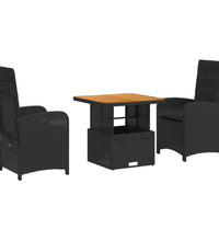 3-tlg. Garten-Essgruppe mit Kissen Schwarz Poly Rattan