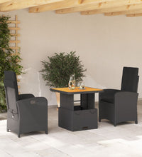 3-tlg. Garten-Essgruppe mit Kissen Schwarz Poly Rattan
