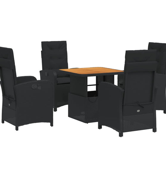5-tlg. Garten-Essgruppe mit Kissen Schwarz Poly Rattan
