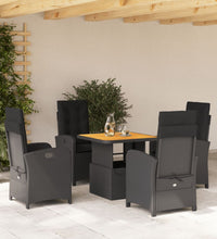 5-tlg. Garten-Essgruppe mit Kissen Schwarz Poly Rattan