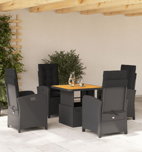 5-tlg. Garten-Essgruppe mit Kissen Schwarz Poly Rattan