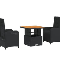 3-tlg. Garten-Essgruppe mit Kissen Schwarz Poly Rattan