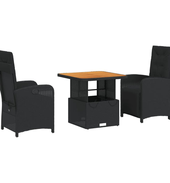 3-tlg. Garten-Essgruppe mit Kissen Schwarz Poly Rattan