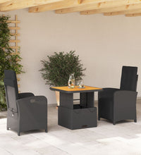 3-tlg. Garten-Essgruppe mit Kissen Schwarz Poly Rattan