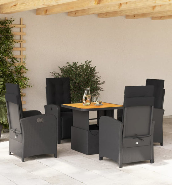 5-tlg. Garten-Essgruppe mit Kissen Schwarz Poly Rattan