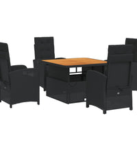 5-tlg. Garten-Essgruppe mit Kissen Schwarz Poly Rattan