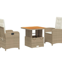 3-tlg. Garten-Essgruppe mit Kissen Beige Poly Rattan