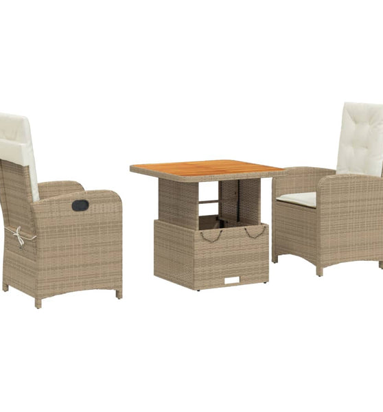 3-tlg. Garten-Essgruppe mit Kissen Beige Poly Rattan
