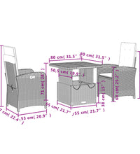 3-tlg. Garten-Essgruppe mit Kissen Beige Poly Rattan