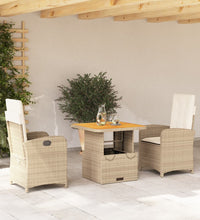3-tlg. Garten-Essgruppe mit Kissen Beige Poly Rattan