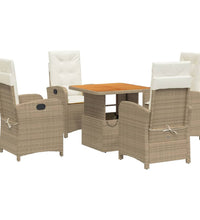 5-tlg. Garten-Essgruppe mit Kissen Beige Poly Rattan