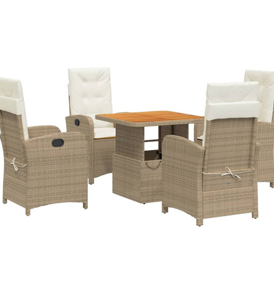 5-tlg. Garten-Essgruppe mit Kissen Beige Poly Rattan