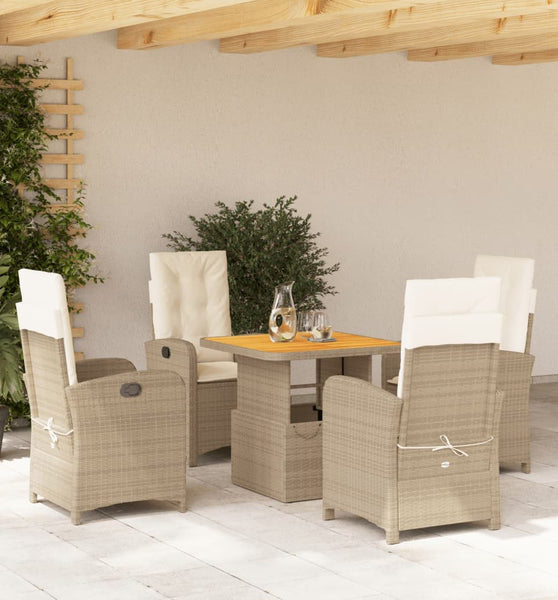 5-tlg. Garten-Essgruppe mit Kissen Beige Poly Rattan