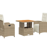 3-tlg. Garten-Essgruppe mit Kissen Beige Poly Rattan