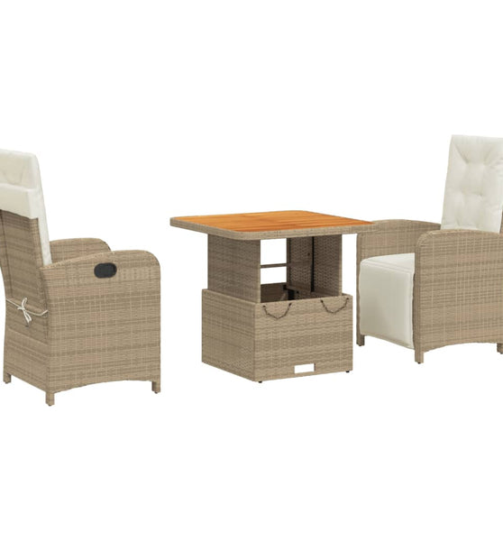 3-tlg. Garten-Essgruppe mit Kissen Beige Poly Rattan