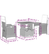 3-tlg. Garten-Essgruppe mit Kissen Beige Poly Rattan