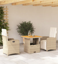 3-tlg. Garten-Essgruppe mit Kissen Beige Poly Rattan