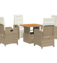 5-tlg. Garten-Essgruppe mit Kissen Beige Poly Rattan