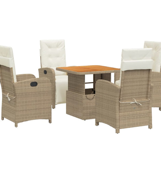 5-tlg. Garten-Essgruppe mit Kissen Beige Poly Rattan