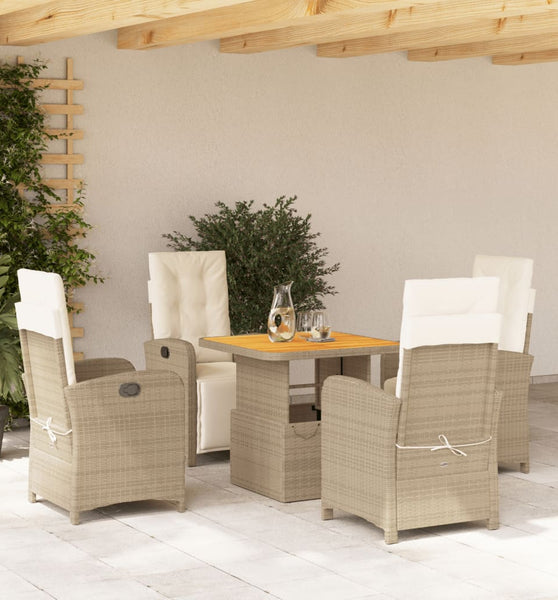 5-tlg. Garten-Essgruppe mit Kissen Beige Poly Rattan