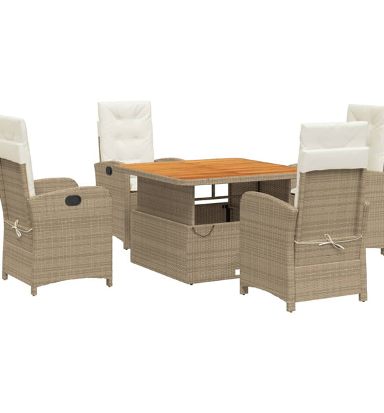 5-tlg. Garten-Essgruppe mit Kissen Beige Poly Rattan