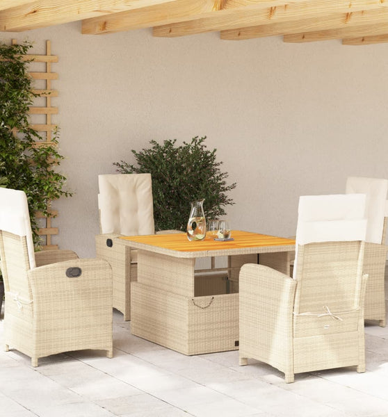 5-tlg. Garten-Essgruppe mit Kissen Beige Poly Rattan