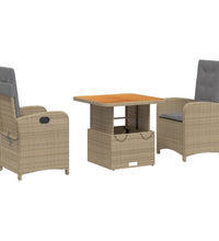 3-tlg. Garten-Essgruppe mit Kissen Beige Poly Rattan