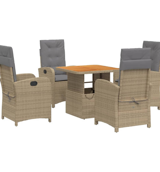 5-tlg. Garten-Essgruppe mit Kissen Beige Poly Rattan
