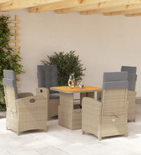 5-tlg. Garten-Essgruppe mit Kissen Beige Poly Rattan